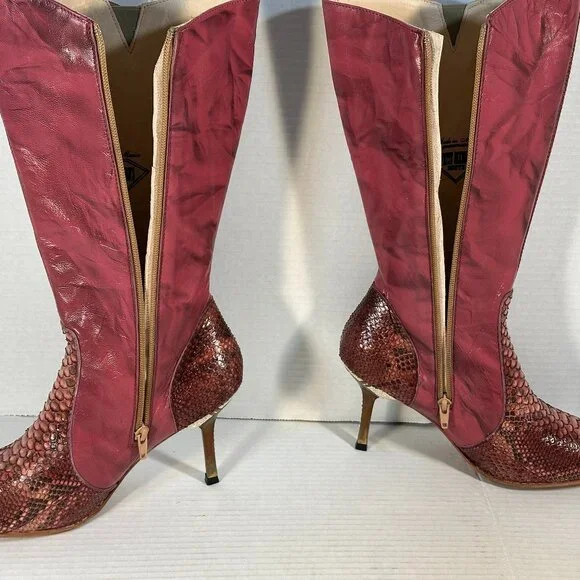 LADIES SIZE 10 - RED PYTHON BOOTS - Picture 14 of 16